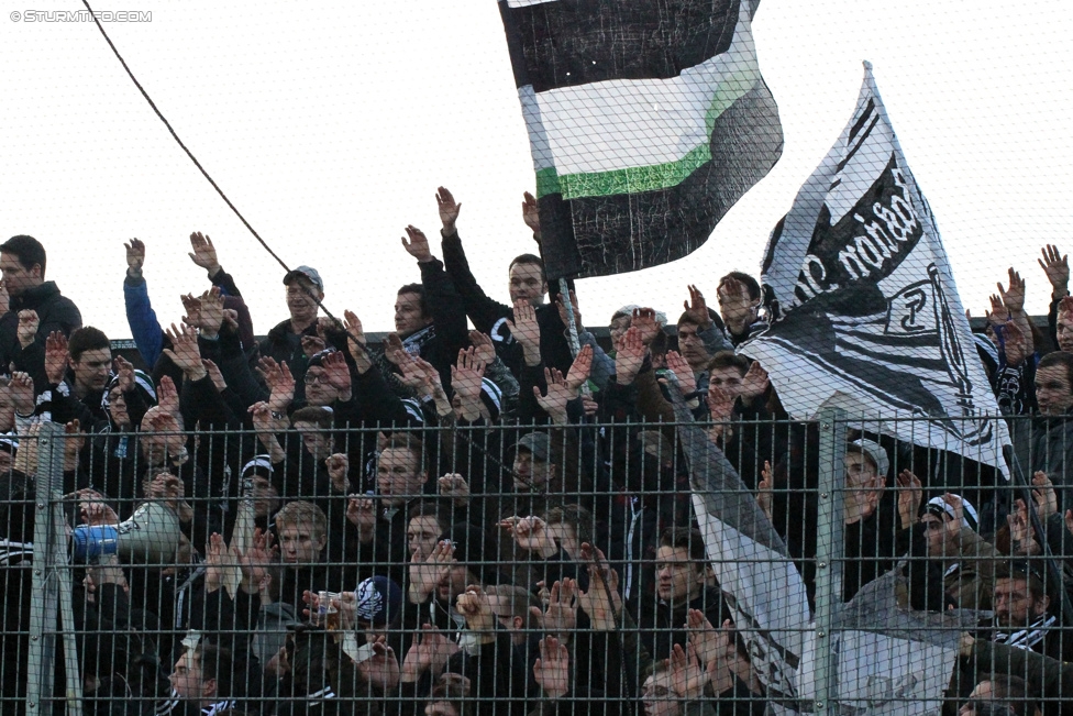 Altach - Sturm Graz
Oesterreichische Fussball Bundesliga, 19. Runde, SCR Altach - SK Sturm Graz, Stadion Schnabelholz Altach, 13.12.2014. 

Foto zeigt Fans von Sturm
