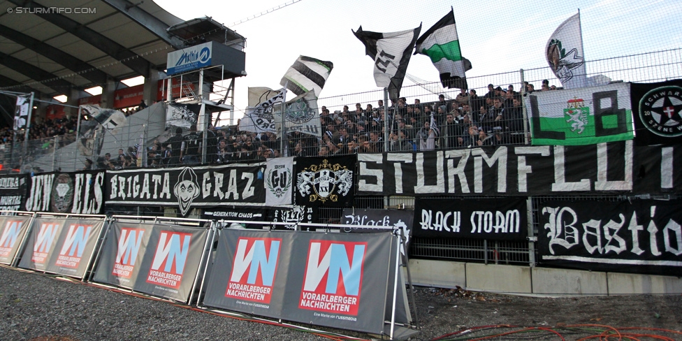 Altach - Sturm Graz
Oesterreichische Fussball Bundesliga, 19. Runde, SCR Altach - SK Sturm Graz, Stadion Schnabelholz Altach, 13.12.2014. 

Foto zeigt Fans von Sturm
