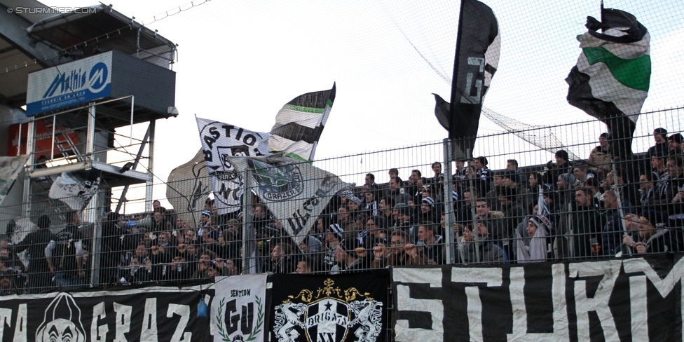 Altach - Sturm Graz
Oesterreichische Fussball Bundesliga, 19. Runde, SCR Altach - SK Sturm Graz, Stadion Schnabelholz Altach, 13.12.2014. 

Foto zeigt Fans von Sturm
