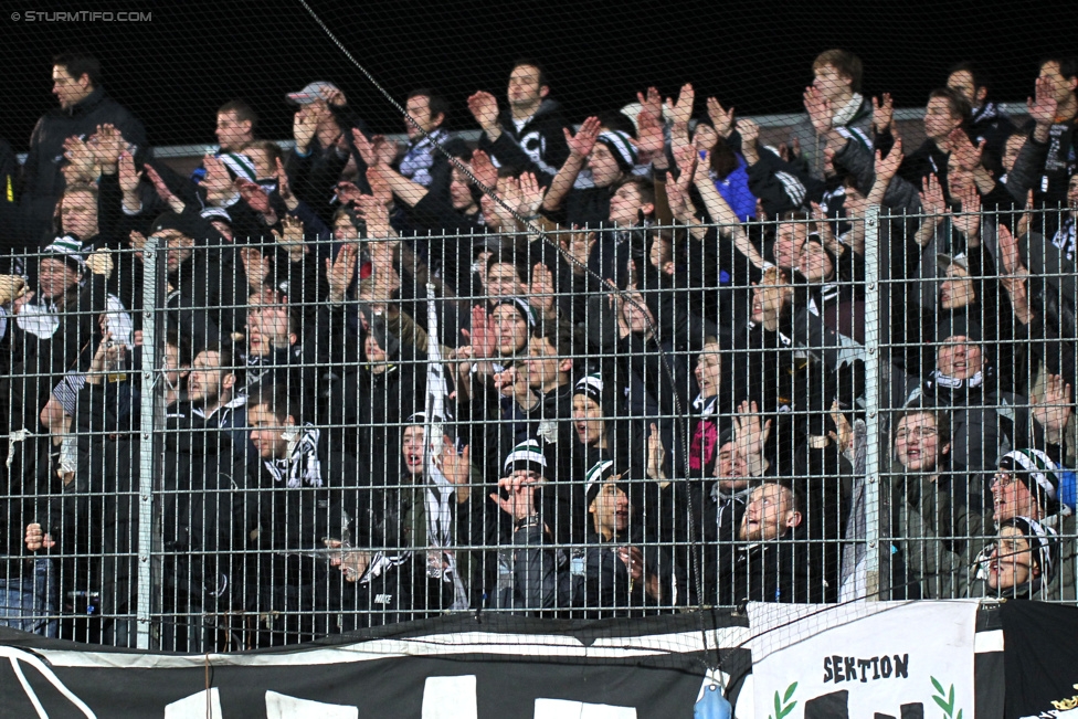 Altach - Sturm Graz
Oesterreichische Fussball Bundesliga, 19. Runde, SCR Altach - SK Sturm Graz, Stadion Schnabelholz Altach, 13.12.2014. 

Foto zeigt Fans von Sturm
