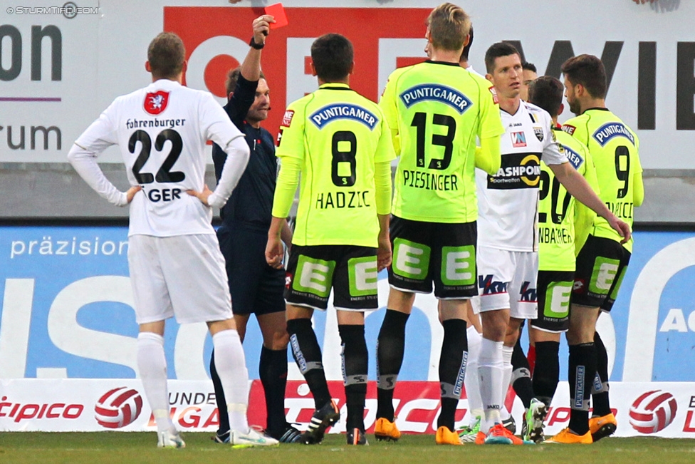 Altach - Sturm Graz
Oesterreichische Fussball Bundesliga, 19. Runde, SCR Altach - SK Sturm Graz, Stadion Schnabelholz Altach, 13.12.2014. 

Foto zeigt Lukas Jaeger (Altach), Schiedsrichter Manuel Schuettengruber, Anel Hadzic (Sturm). Simon Piesinger (Sturm), Alexander Poellhuber (Altach), Daniel Offenbacher (Sturm) und Marco Djuricin (Sturm)
Schlüsselwörter: rote