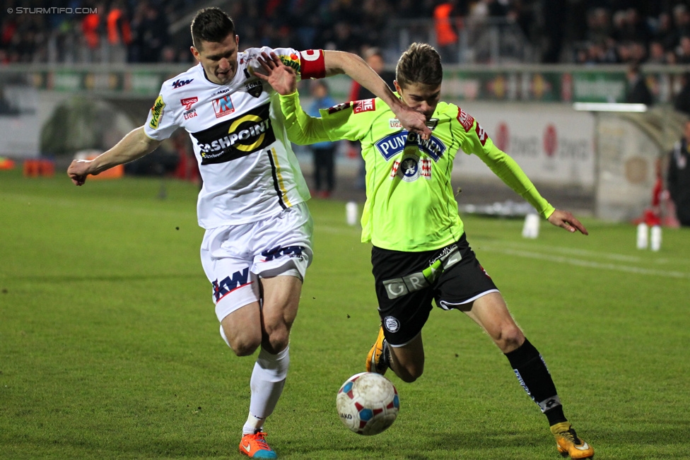 Altach - Sturm Graz
Oesterreichische Fussball Bundesliga, 19. Runde, SCR Altach - SK Sturm Graz, Stadion Schnabelholz Altach, 13.12.2014. 

Foto zeigt Andreas Gruber (Sturm)
