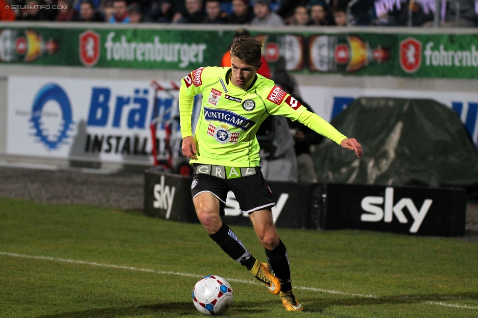 Altach - Sturm Graz
Oesterreichische Fussball Bundesliga, 19. Runde, SCR Altach - SK Sturm Graz, Stadion Schnabelholz Altach, 13.12.2014. 

Foto zeigt Andreas Gruber (Sturm)
