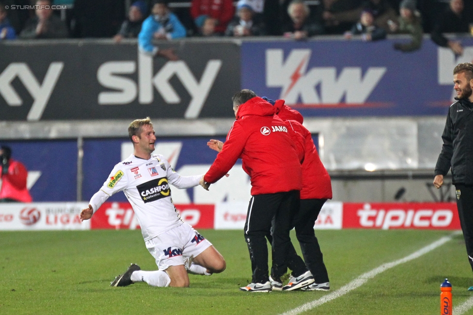 Altach - Sturm Graz
Oesterreichische Fussball Bundesliga, 19. Runde, SCR Altach - SK Sturm Graz, Stadion Schnabelholz Altach, 13.12.2014. 

Foto zeigt Ivan Kovacec (Altach) und Damir Canadi (Cheftrainer Altach)
Schlüsselwörter: torjubel