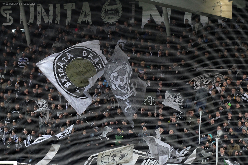 Sturm Graz - Wr. Neustadt
Oesterreichische Fussball Bundesliga, 21. Runde, SK Sturm Graz - SC Wiener Neustadt, Stadion Liebenau Graz, 21.02.2015. 

Foto zeigt Fans von Sturm
