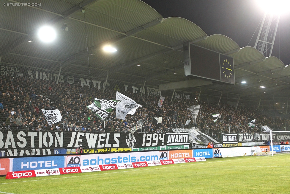 Sturm Graz - Wr. Neustadt
Oesterreichische Fussball Bundesliga, 21. Runde, SK Sturm Graz - SC Wiener Neustadt, Stadion Liebenau Graz, 21.02.2015. 

Foto zeigt Fans von Sturm
