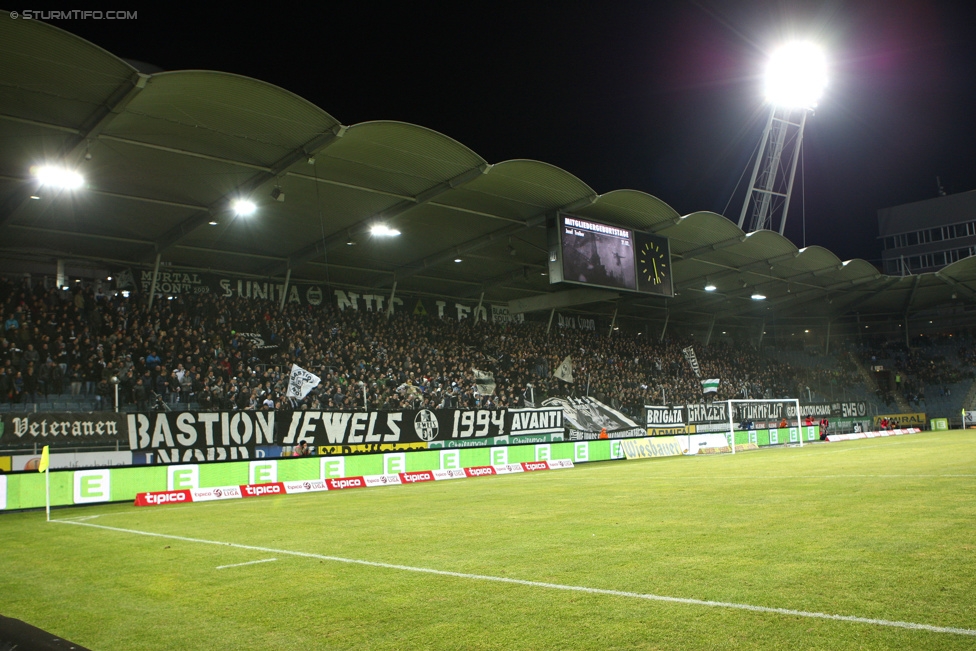 Sturm Graz - Wr. Neustadt
Oesterreichische Fussball Bundesliga, 21. Runde, SK Sturm Graz - SC Wiener Neustadt, Stadion Liebenau Graz, 21.02.2015. 

Foto zeigt Fans von Sturm
