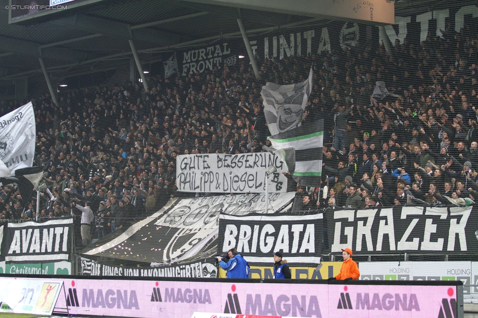 Sturm Graz - Wr. Neustadt
Oesterreichische Fussball Bundesliga, 21. Runde, SK Sturm Graz - SC Wiener Neustadt, Stadion Liebenau Graz, 21.02.2015. 

Foto zeigt Fans von Sturm
