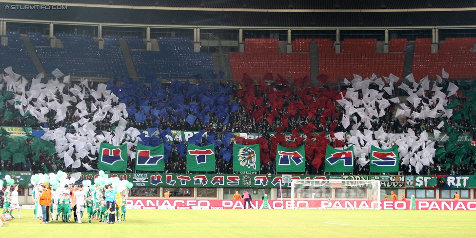 Rapid Wien - Sturm Graz
Oesterreichische Fussball Bundesliga, 22. Runde, SK Rapid Wien - SK Sturm Graz, Ernst Happel Stadion Wien, 28.02.2015. 

Foto zeigt Fans von Rapid mit einer Choreografie
