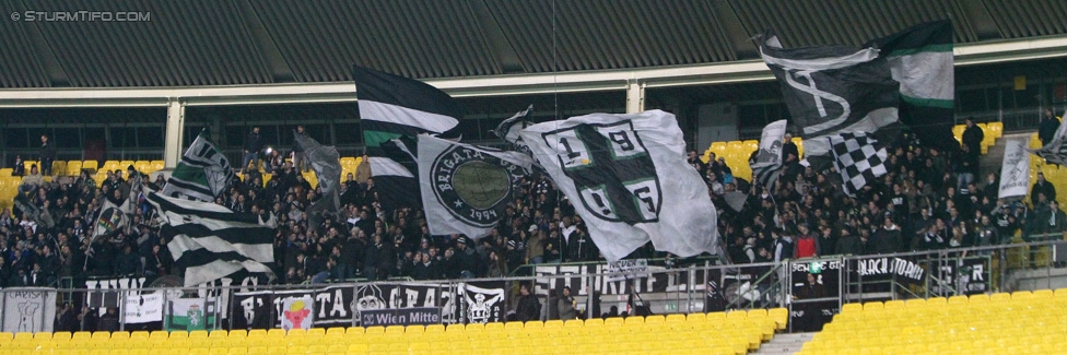 Rapid Wien - Sturm Graz
Oesterreichische Fussball Bundesliga, 22. Runde, SK Rapid Wien - SK Sturm Graz, Ernst Happel Stadion Wien, 28.02.2015. 

Foto zeigt Fans von Sturm
