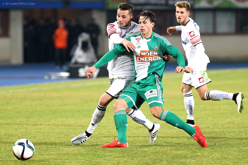 Rapid Wien - Sturm Graz
Oesterreichische Fussball Bundesliga, 22. Runde, SK Rapid Wien - SK Sturm Graz, Ernst Happel Stadion Wien, 28.02.2015. 

Foto zeigt Anel Hadzic (Sturm) und Stefan Schwab (Rapid)
