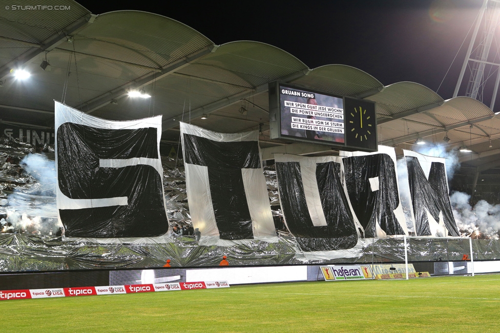 Sturm Graz - Austria Wien
Oesterreichische Fussball Bundesliga, 23. Runde, SK Sturm Graz - FK Austria Wien, Stadion Liebenau Graz, 03.03.2015. 

Foto zeigt Fans von Sturm mit einer Choreografie
Schlüsselwörter: pyrotechnik