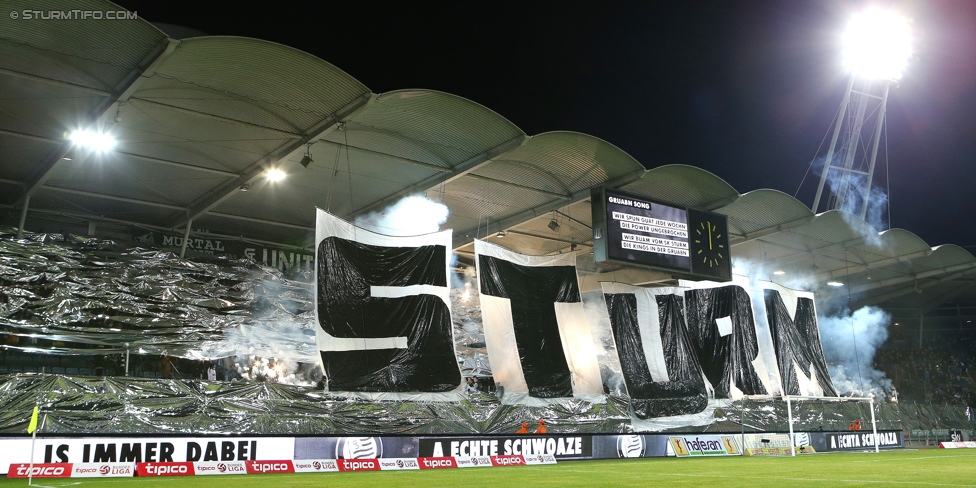 Sturm Graz - Austria Wien
Oesterreichische Fussball Bundesliga, 23. Runde, SK Sturm Graz - FK Austria Wien, Stadion Liebenau Graz, 03.03.2015. 

Foto zeigt Fans von Sturm mit einer Choreografie
Schlüsselwörter: pyrotechnik