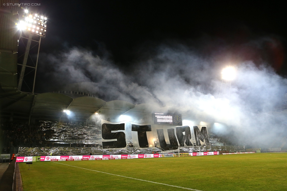 Sturm Graz - Austria Wien
Oesterreichische Fussball Bundesliga, 23. Runde, SK Sturm Graz - FK Austria Wien, Stadion Liebenau Graz, 03.03.2015. 

Foto zeigt Fans von Sturm mit einer Choreografie
Schlüsselwörter: pyrotechnik