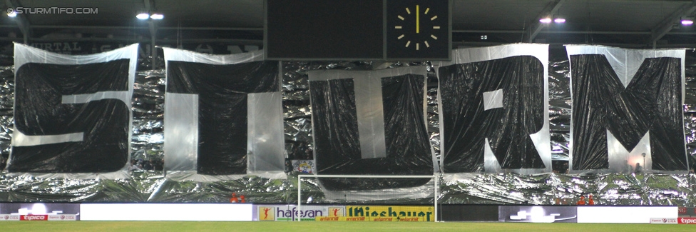 Sturm Graz - Austria Wien
Oesterreichische Fussball Bundesliga, 23. Runde, SK Sturm Graz - FK Austria Wien, Stadion Liebenau Graz, 03.03.2015. 

Foto zeigt Fans von Sturm mit einer Choreografie
Schlüsselwörter: pyrotechnik