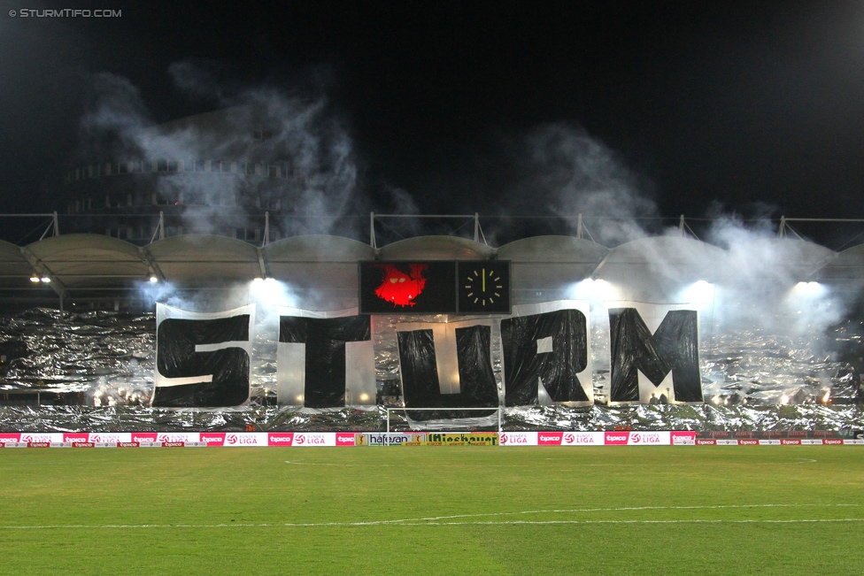 Sturm Graz - Austria Wien
Oesterreichische Fussball Bundesliga, 23. Runde, SK Sturm Graz - FK Austria Wien, Stadion Liebenau Graz, 03.03.2015. 

Foto zeigt Fans von Sturm mit einer Choreografie
Schlüsselwörter: pyrotechnik