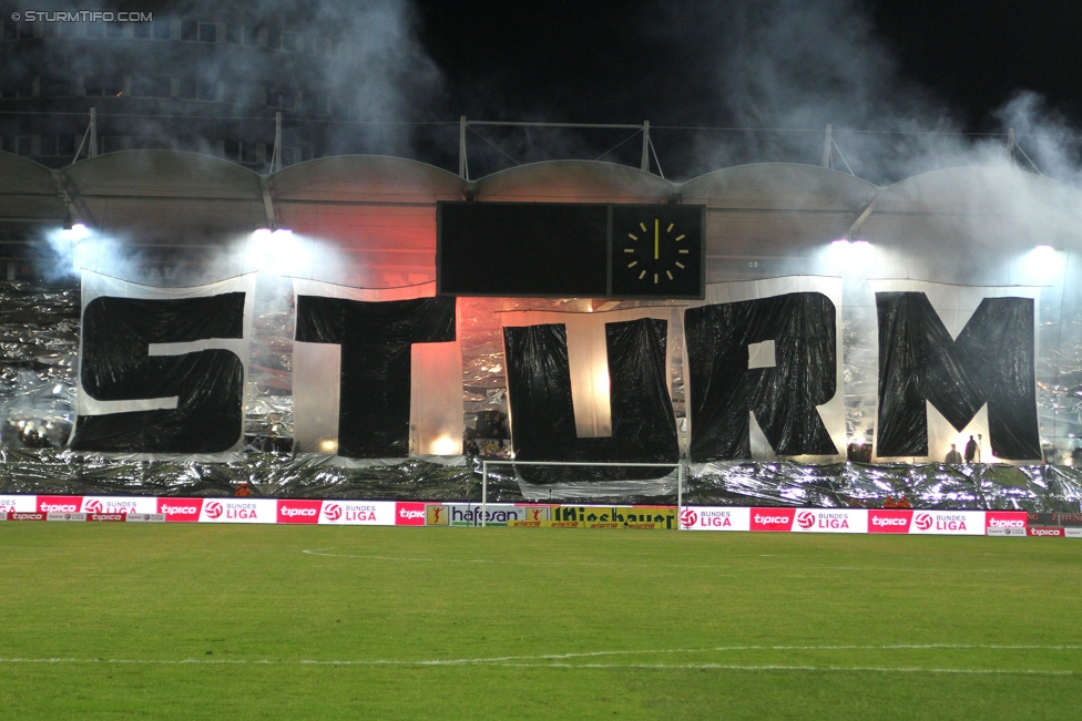 Sturm Graz - Austria Wien
Oesterreichische Fussball Bundesliga, 23. Runde, SK Sturm Graz - FK Austria Wien, Stadion Liebenau Graz, 03.03.2015. 

Foto zeigt Fans von Sturm mit einer Choreografie
Schlüsselwörter: pyrotechnik