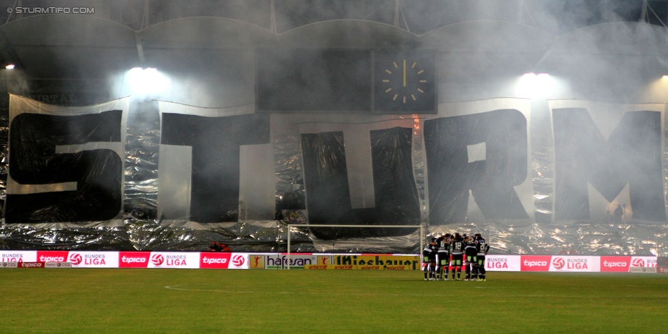 Sturm Graz - Austria Wien
Oesterreichische Fussball Bundesliga, 23. Runde, SK Sturm Graz - FK Austria Wien, Stadion Liebenau Graz, 03.03.2015. 

Foto zeigt Fans von Sturm mit einer Choreografie
Schlüsselwörter: pyrotechnik