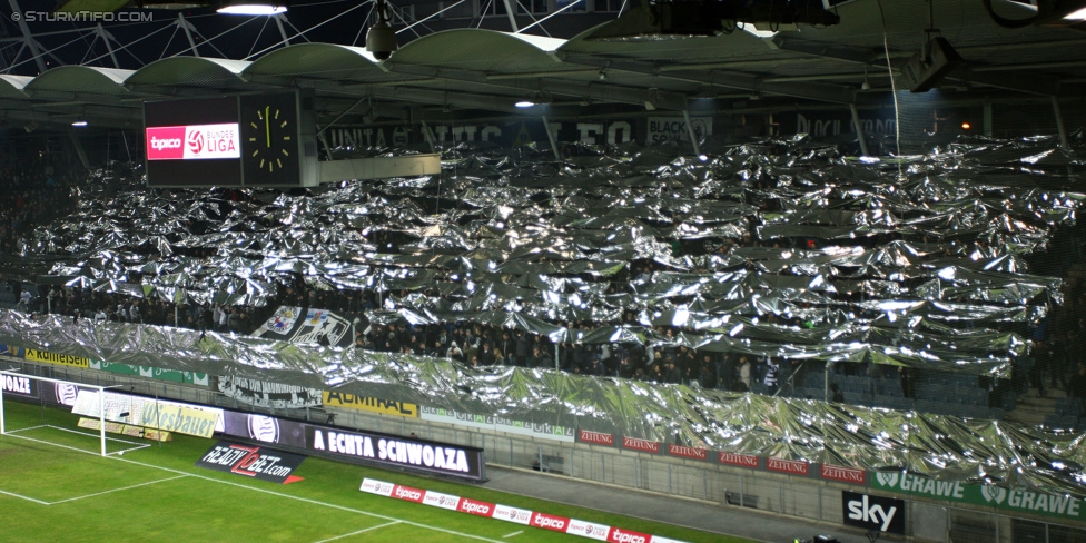 Sturm Graz - Austria Wien
Oesterreichische Fussball Bundesliga, 23. Runde, SK Sturm Graz - FK Austria Wien, Stadion Liebenau Graz, 03.03.2015. 

Foto zeigt Fans von Sturm mit einer Choreografie
