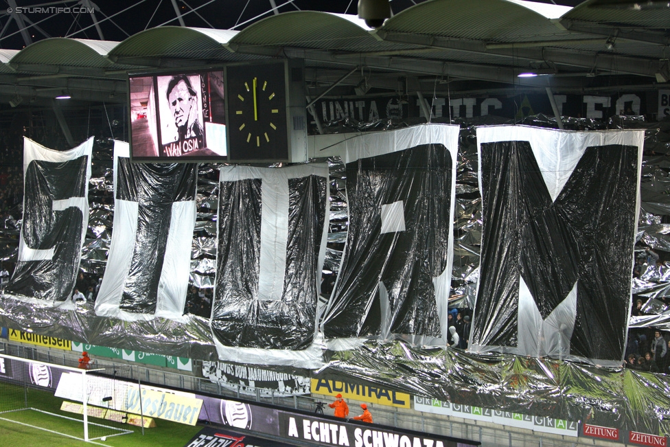 Sturm Graz - Austria Wien
Oesterreichische Fussball Bundesliga, 23. Runde, SK Sturm Graz - FK Austria Wien, Stadion Liebenau Graz, 03.03.2015. 

Foto zeigt Fans von Sturm mit einer Choreografie
