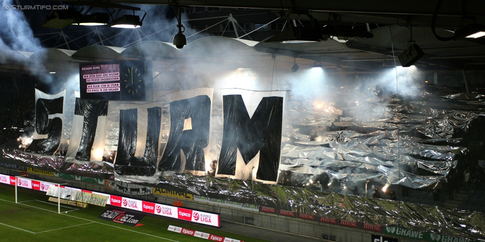 Sturm Graz - Austria Wien
Oesterreichische Fussball Bundesliga, 23. Runde, SK Sturm Graz - FK Austria Wien, Stadion Liebenau Graz, 03.03.2015. 

Foto zeigt Fans von Sturm mit einer Choreografie
Schlüsselwörter: pyrotechnik