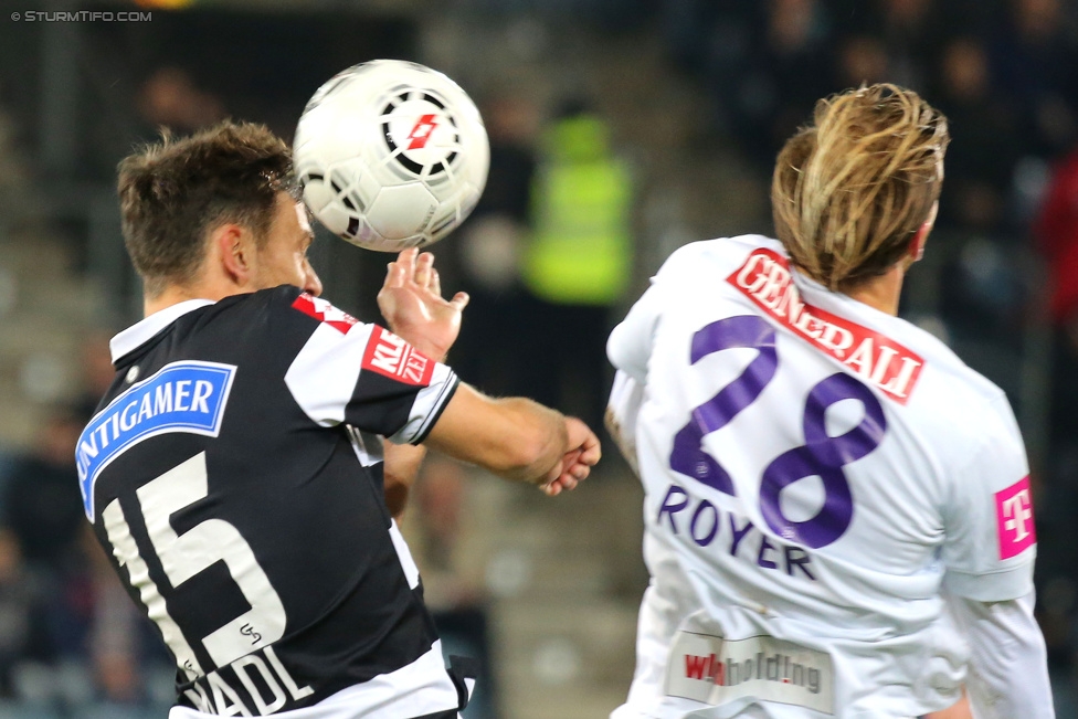 Sturm Graz - Austria Wien
Oesterreichische Fussball Bundesliga, 23. Runde, SK Sturm Graz - FK Austria Wien, Stadion Liebenau Graz, 03.03.2015. 

Foto zeigt Michael Madl (Sturm) und Daniel Royer (Austria)
