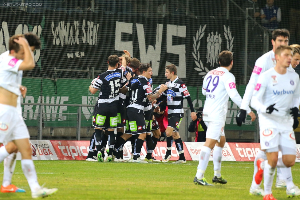 Sturm Graz - Austria Wien
Oesterreichische Fussball Bundesliga, 23. Runde, SK Sturm Graz - FK Austria Wien, Stadion Liebenau Graz, 03.03.2015. 

Foto zeigt die Mannschaft von Sturm
Schlüsselwörter: torjubel