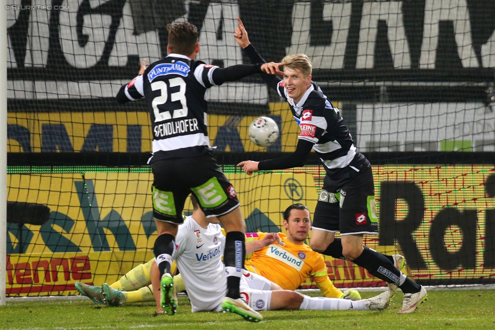 Sturm Graz - Austria Wien
Oesterreichische Fussball Bundesliga, 23. Runde, SK Sturm Graz - FK Austria Wien, Stadion Liebenau Graz, 03.03.2015. 

Foto zeigt Lukas Spendlhofer (Sturm) und Simon Piesinger (Sturm)
Schlüsselwörter: torjubel