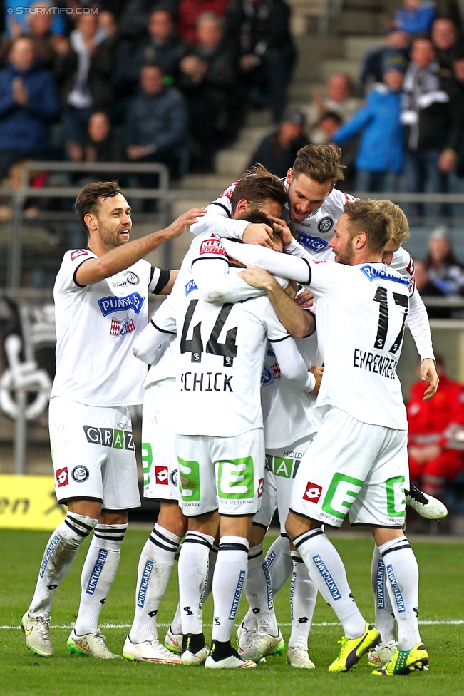 Sturm Graz - Wolfsberg
Oesterreichische Fussball Bundesliga, 24. Runde, SK Sturm Graz - Wolfsberg AC, Stadion Liebenau Graz, 07.03.2015. 

Foto zeigt Michael Madl (Sturm), Roman Kienast (Sturm), Thorsten Schick (Sturm) und Martin Ehrenreich (Sturm)
Schlüsselwörter: torjubel