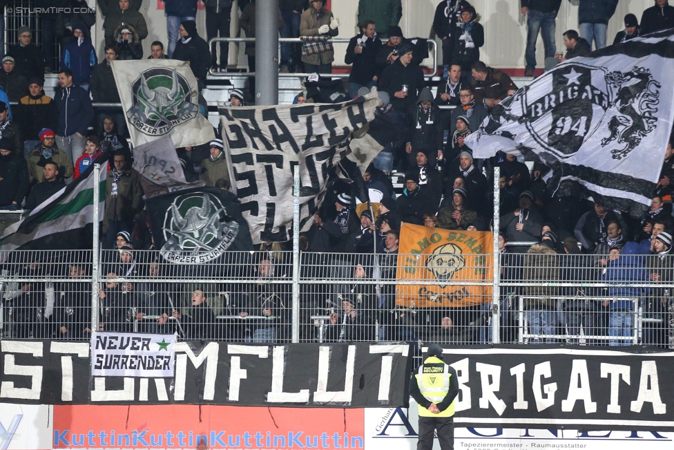 Groedig - Sturm Graz
Oesterreichische Fussball Bundesliga, 20. Runde, SV Groedig - SK Sturm Graz, Untersbergarena Groedig, 11.03.2015. 

Foto zeigt Fans von Sturm
