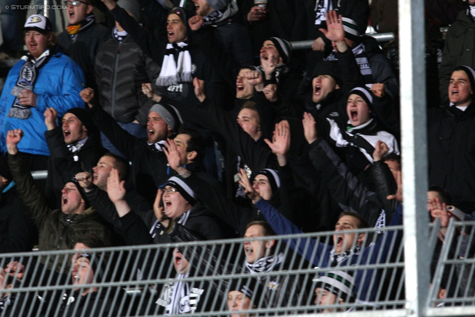 Groedig - Sturm Graz
Oesterreichische Fussball Bundesliga, 20. Runde, SV Groedig - SK Sturm Graz, Untersbergarena Groedig, 11.03.2015. 

Foto zeigt Fans von Sturm
