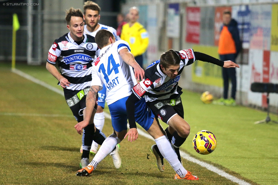 Groedig - Sturm Graz
Oesterreichische Fussball Bundesliga, 20. Runde, SV Groedig - SK Sturm Graz, Untersbergarena Groedig, 11.03.2015. 

Foto zeigt Christian Klem (Sturm), Florian Hart (Groedig) und Andreas Gruber (Sturm)
