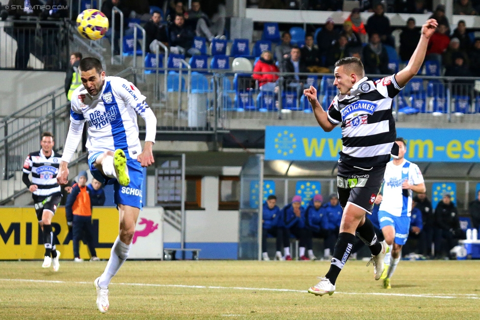 Groedig - Sturm Graz
Oesterreichische Fussball Bundesliga, 20. Runde, SV Groedig - SK Sturm Graz, Untersbergarena Groedig, 11.03.2015. 

Foto zeigt Donisi Avdijaj (Sturm)
Schlüsselwörter: kopfball