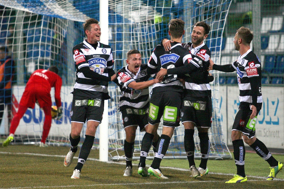 Groedig - Sturm Graz
Oesterreichische Fussball Bundesliga, 20. Runde, SV Groedig - SK Sturm Graz, Untersbergarena Groedig, 11.03.2015. 

Foto zeigt Roman Kienast (Sturm), Donisi Avdijaj (Sturm), Lukas Spendlhofer (Sturm), Michael Madl (Sturm) und Martin Ehrenreich (Sturm)
Schlüsselwörter: torjubel