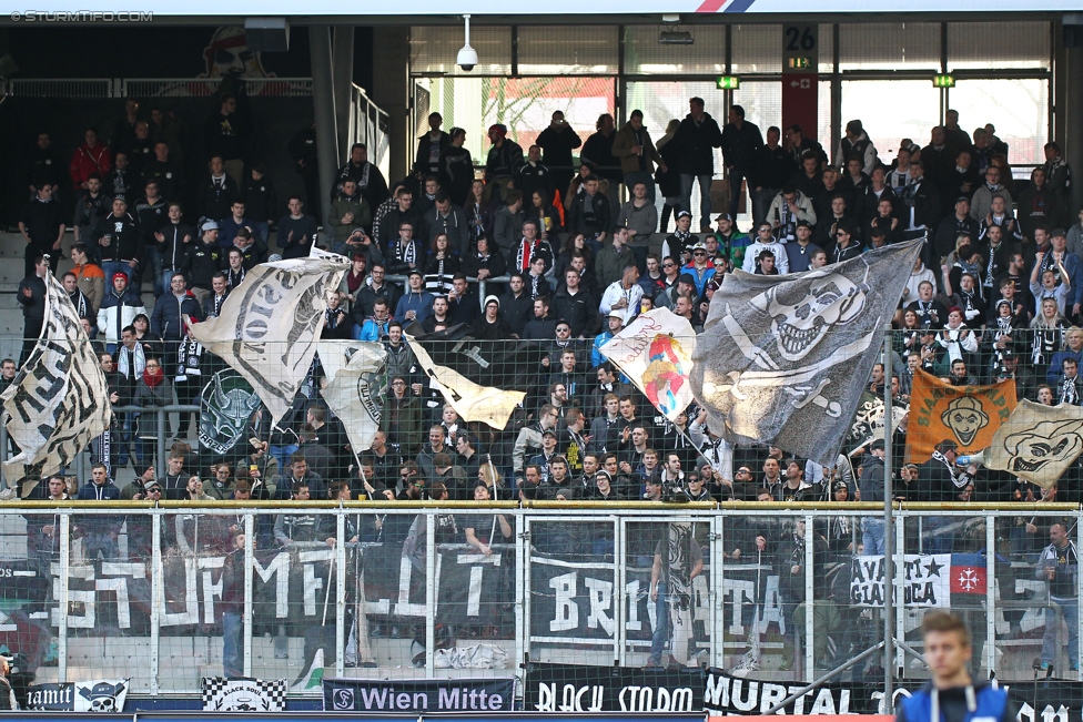 RB Salzburg - Sturm Graz
Oesterreichische Fussball Bundesliga, 25. Runde, FC RB Salzburg - SK Sturm Graz, Stadion Wals-Siezenheim, 15.03.2015. 

Foto zeigt Fans von Sturm
