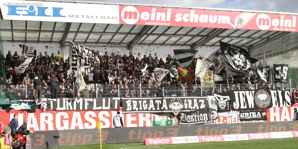 Ried - Sturm Graz
Oesterreichische Fussball Bundesliga, 27. Runde, SV Ried - SK Sturm Graz, Arena Ried, 05.04.2015. 

Foto zeigt Fans von Sturm
