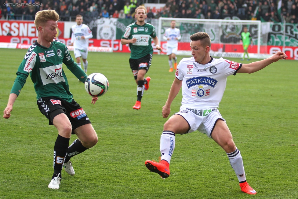 Ried - Sturm Graz
Oesterreichische Fussball Bundesliga, 27. Runde, SV Ried - SK Sturm Graz, Arena Ried, 05.04.2015. 

Foto zeigt Donisi Avdijaj (Sturm)
