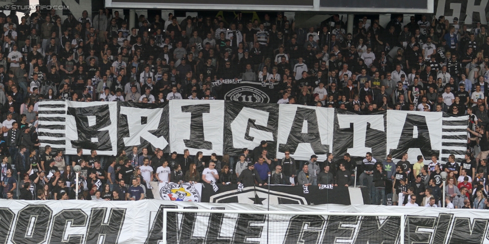 Sturm Graz - Altach
Oesterreichische Fussball Bundesliga, 28. Runde, SK Sturm Graz - SCR Altach, Stadion Liebenau Graz, 11.04.2015. 

Foto zeigt Fans von Sturm mit einer Choreografie
