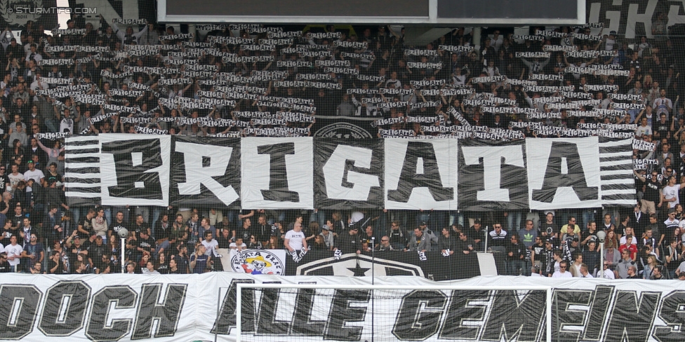 Sturm Graz - Altach
Oesterreichische Fussball Bundesliga, 28. Runde, SK Sturm Graz - SCR Altach, Stadion Liebenau Graz, 11.04.2015. 

Foto zeigt Fans von Sturm mit einer Choreografie
