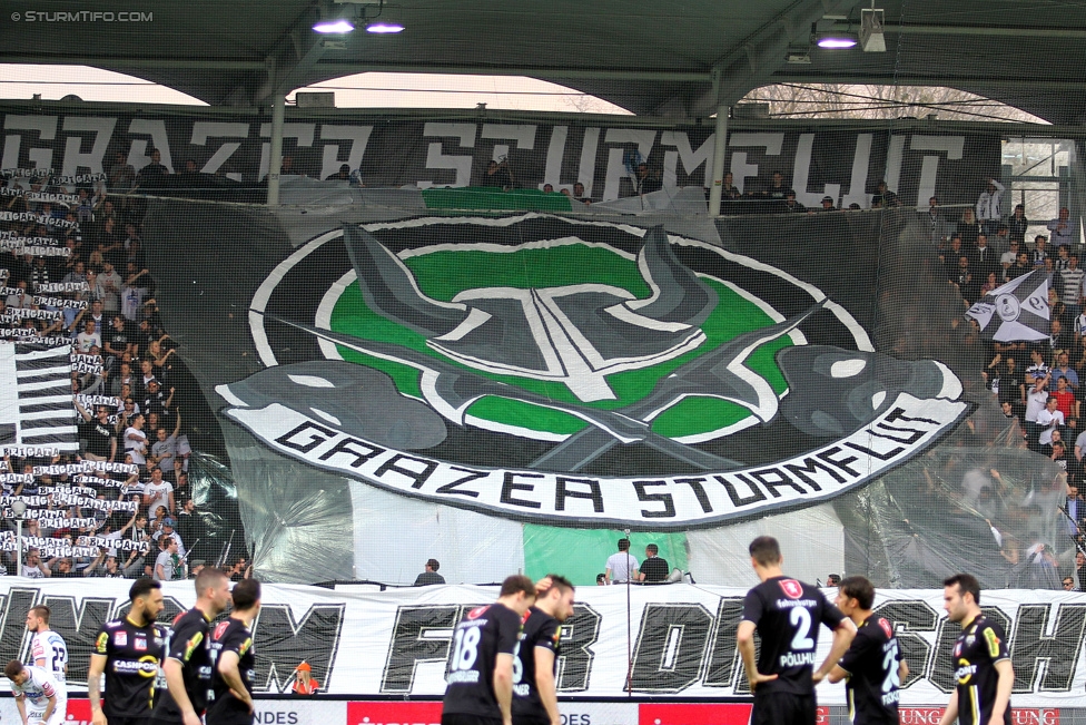 Sturm Graz - Altach
Oesterreichische Fussball Bundesliga, 28. Runde, SK Sturm Graz - SCR Altach, Stadion Liebenau Graz, 11.04.2015. 

Foto zeigt Fans von Sturm mit einer Choreografie
