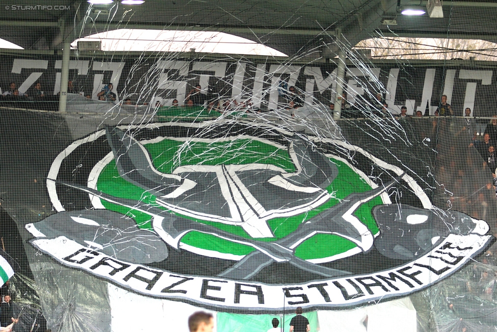 Sturm Graz - Altach
Oesterreichische Fussball Bundesliga, 28. Runde, SK Sturm Graz - SCR Altach, Stadion Liebenau Graz, 11.04.2015. 

Foto zeigt Fans von Sturm mit einer Choreografie
