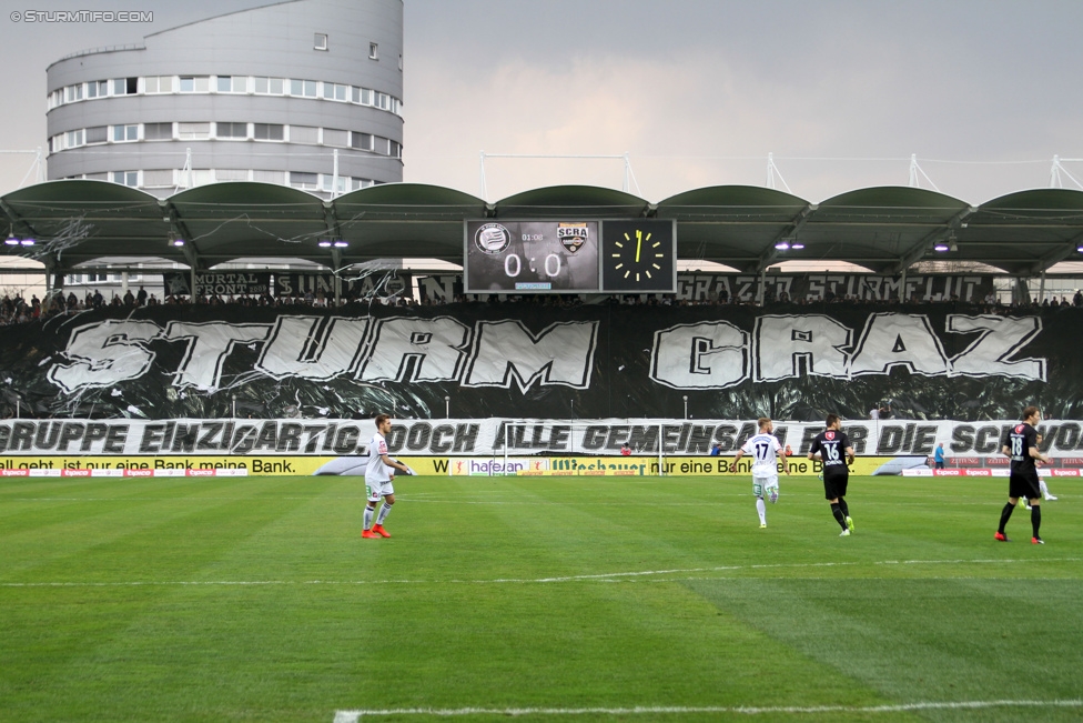 Sturm Graz - Altach
Oesterreichische Fussball Bundesliga, 28. Runde, SK Sturm Graz - SCR Altach, Stadion Liebenau Graz, 11.04.2015. 

Foto zeigt Fans von Sturm mit einer Choreografie
