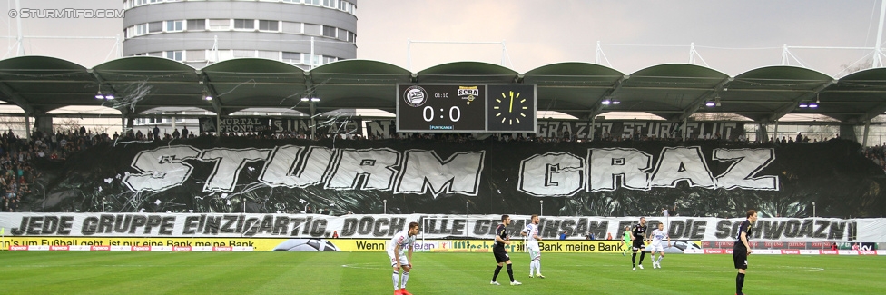 Sturm Graz - Altach
Oesterreichische Fussball Bundesliga, 28. Runde, SK Sturm Graz - SCR Altach, Stadion Liebenau Graz, 11.04.2015. 

Foto zeigt Fans von Sturm mit einer Choreografie
