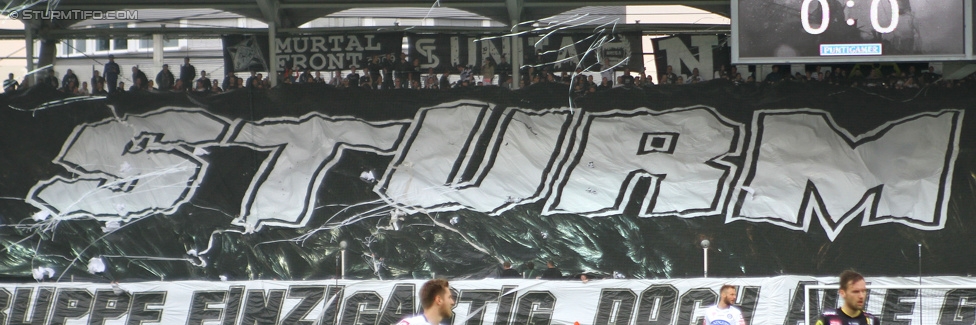 Sturm Graz - Altach
Oesterreichische Fussball Bundesliga, 28. Runde, SK Sturm Graz - SCR Altach, Stadion Liebenau Graz, 11.04.2015. 

Foto zeigt Fans von Sturm mit einer Choreografie
