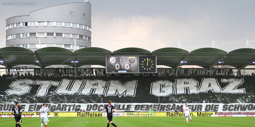 Sturm Graz - Altach
Oesterreichische Fussball Bundesliga, 28. Runde, SK Sturm Graz - SCR Altach, Stadion Liebenau Graz, 11.04.2015. 

Foto zeigt Fans von Sturm mit einer Choreografie
