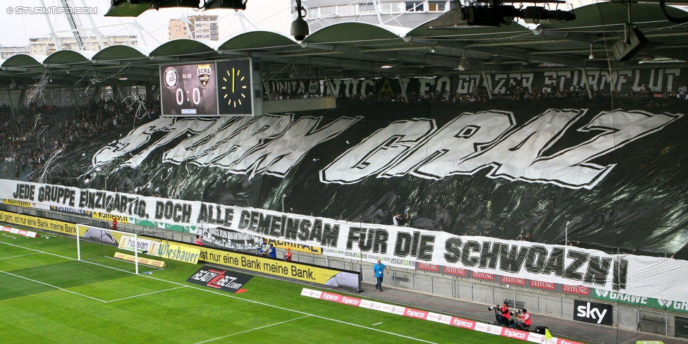 Sturm Graz - Altach
Oesterreichische Fussball Bundesliga, 28. Runde, SK Sturm Graz - SCR Altach, Stadion Liebenau Graz, 11.04.2015. 

Foto zeigt Fans von Sturm mit einer Choreografie
