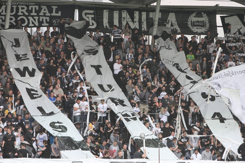 Sturm Graz - Altach
Oesterreichische Fussball Bundesliga, 28. Runde, SK Sturm Graz - SCR Altach, Stadion Liebenau Graz, 11.04.2015. 

Foto zeigt Fans von Sturm mit einer Choreografie
