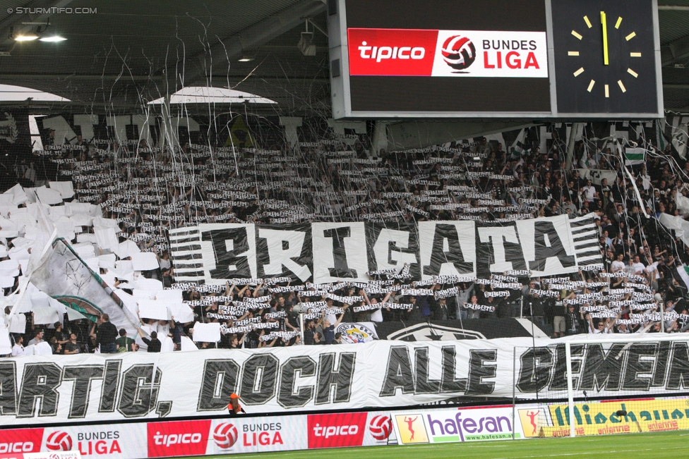 Sturm Graz - Altach
Oesterreichische Fussball Bundesliga, 28. Runde, SK Sturm Graz - SCR Altach, Stadion Liebenau Graz, 11.04.2015. 

Foto zeigt Fans von Sturm mit einer Choreografie
