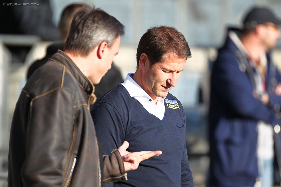 Sturm Graz - Groedig
Oesterreichische Fussball Bundesliga, 29. Runde, SK Sturm Graz - SV Groedig, Stadion Liebenau Graz, 18.04.2015. 

Foto zeigt Christian Jauk (Praesident Sturm), Franco Foda (Cheftrainer Sturm)
