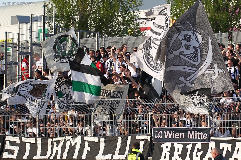 Wr. Neustadt - Sturm Graz
Oesterreichische Fussball Bundesliga, 30. Runde, SC Wiener Neustadt - SK Sturm Graz, Stadion Wiener Neustadt, 25.04.2015. 

Foto zeigt Fans von Sturm
